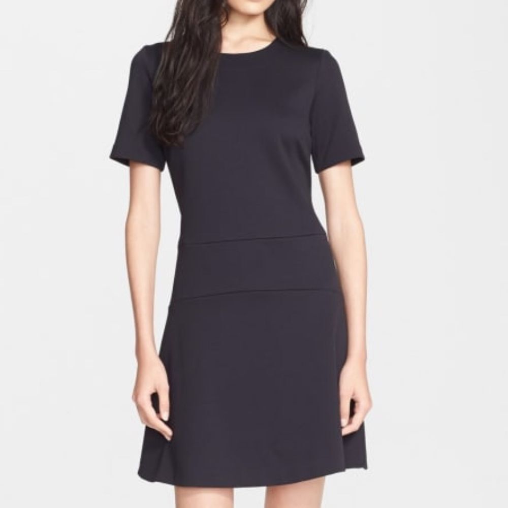 NWT‎ Vince Black Pique Ponte Fit & Flare Dress Short Sleeve Womens 8 Career Work
